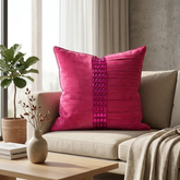 Hand Crafted Cushion Cover – Pink | 16"x16" | Poly Cotton | Pleated Panel Design