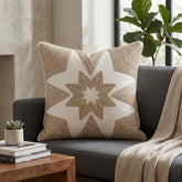 Machine Crafted Cream Cushion Cover – 16"x16" | Geometric Star Patchwork Embroidery | Premium Poly-Cotton Decorative Cushion Cover