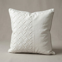 Fabric Crafted Cushion Cover – White | 16"x16" | Poly Cotton Fabric | Premium Woven Panel Design
