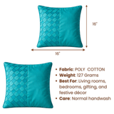Fabric Crafted Cushion Cover – Turquoise | 16"x16" | Poly Cotton | Elegant Textured Design