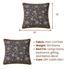 Hand Crafted Cushion Cover – Black | 16"x16" | Poly Cotton | Floral Embroidered Sequin Design