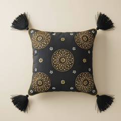 Handcrafted Black Cushion Cover – 16"x16", Premium Poly Cotton