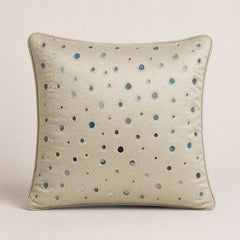 Handcrafted Cream Cushion Cover – 12"x12" | Mirror Dot Embroidery | Premium Poly Cotton | Elegant Decorative Accent