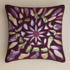 Handcrafted Purple Cushion Cover – 12"x12" | Artistic Multi-Color Embroidered Floral Design | Premium Poly Cotton