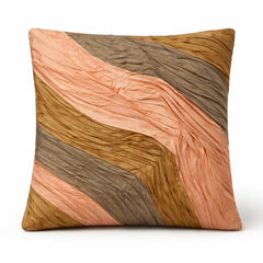 Fabric Crafted Cushion Cover – Khaki Multicolor | 16"x16" | Poly Cotton Fabric | Elegant Wavy Textured Design