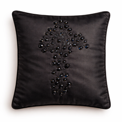 Hand Crafted Cushion Cover – Black | 12"x12" | Poly Cotton | Embroidered Floral Design