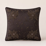 Handcrafted Cushion Cover – Brown | 16"x16" | Floral Embroidered Decorative Cushion Cover
