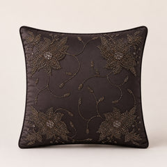 Handcrafted Cushion Cover – Brown | 16"x16" | Floral Embroidered Decorative Cushion Cover