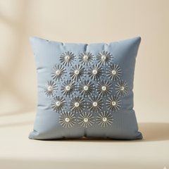 Handcrafted Grey Cushion Cover – 12"x12" | Poly Cotton | Elegant 3D Floral Detailing | Premium Festive Décor