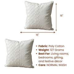 Fabric Crafted Cushion Cover – White | 16"x16" | Poly Cotton Fabric | Premium Woven Panel Design
