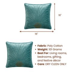 Handcrafted Cushion Cover – Turquoise | 16"x16" | Elegant Embroidered Decorative Cushion Cover