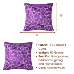 Machine-Crafted Bright Purple Cushion Cover – 16"x16" | Circular Embroidered Design | Premium Poly Channel Fabric
