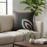 Handcrafted Black Cushion Cover – 16"x16" | Radiant Eye Motif Embroidered Design | Premium Polyester-Cotton