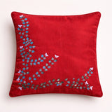 Hand Crafted Cushion Cover – Maroon | 12"x12" | Poly Cotton Fabric | Embroidered Floral Vine Design