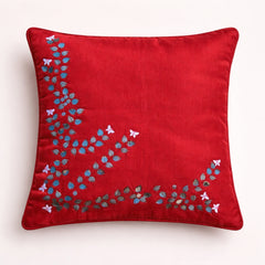 Hand Crafted Cushion Cover – Maroon | 12"x12" | Poly Cotton Fabric | Embroidered Floral Vine Design