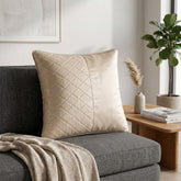 Fabric Crafted Cushion Cover – Light Beige | 16"x16" | Poly Cotton Fabric | Premium Woven Panel Design