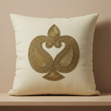 Handcrafted Beige Cushion Cover – 16"x16" | Intricate Traditional Embroidered Motif | Premium Poly Cotton