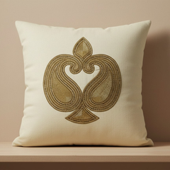 Handcrafted Beige Cushion Cover – 16"x16" | Intricate Traditional Embroidered Motif | Premium Poly Cotton