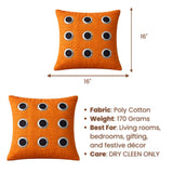 Hand Crafted Cushion Cover – Orange | 16"x16" | Poly Cotton | Designer Ring Embellished Pattern