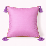 Handcrafted Pink Cushion Cover – 12"x12" | Circular Embroidered Motif | Tassel Accents | Premium Poly Cotton