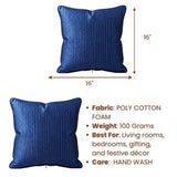 Fabric Crafted Cushion Cover – Navy Blue | 16"x16" | Poly Cotton Foam Fabric | Premium Ribbed Texture Design
