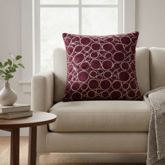 Machine-Crafted Orchid Cushion Cover – 16"x16" | Circular Embroidered Design | Premium Poly Channel Fabric