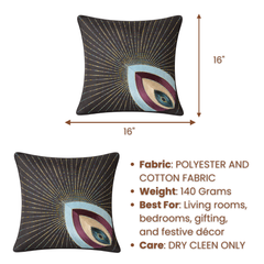 Handcrafted Black Cushion Cover – 16"x16" | Radiant Eye Motif Embroidered Design | Premium Polyester-Cotton