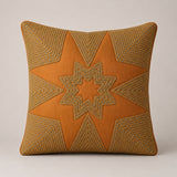 Machine Crafted Orange Cushion Cover – 16"x16" | Geometric Star Patchwork Embroidery | Premium Poly-Cotton Decorative Cushion Cover