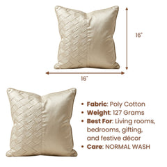 Fabric Crafted Cushion Cover – Light Beige | 16"x16" | Poly Cotton Fabric | Premium Woven Panel Design