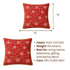 Hand Crafted Cushion Cover – Maroon | 16"x16" | Poly Cotton | Floral Embroidered Sequin Design