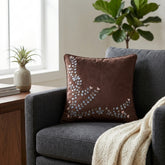 Hand Crafted Cushion Cover – Brown | 12"x12" | Poly Cotton Fabric | Embroidered Floral Vine Design