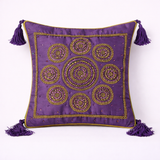 Handcrafted Purple Cushion Cover – 12"x12" | Circular Embroidered Motif | Tassel Accents | Premium Poly Cotton
