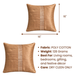 Hand Crafted Cushion Cover – Gold | 16"x16" | Poly Cotton | Pleated Panel Design