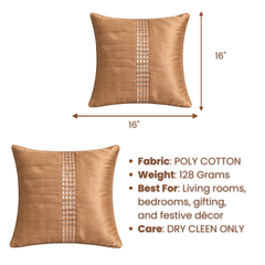 Hand Crafted Cushion Cover – Gold | 16"x16" | Poly Cotton | Pleated Panel Design