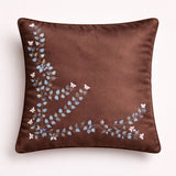Hand Crafted Cushion Cover – Brown | 12"x12" | Poly Cotton Fabric | Embroidered Floral Vine Design