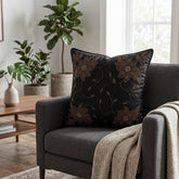 Handcrafted Cushion Cover – Black | 16"x16" | Floral Embroidered Decorative Cushion Cover