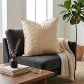 Fabric Crafted Cushion Cover – Cream Beige | 16"x16" | Poly Cotton Fabric | Premium Woven Panel Design