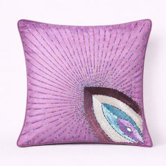 Handcrafted Purple Cushion Cover – 16"x16" | Radiant Eye Motif Embroidered Design | Premium Polyester-Cotton