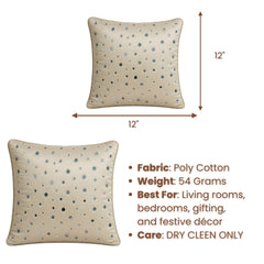 Handcrafted Cream Cushion Cover – 12"x12" | Mirror Dot Embroidery | Premium Poly Cotton | Elegant Decorative Accent