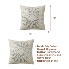 Handcrafted Cream Floral Cushion Cover – 12"x12", Premium Poly Cotton