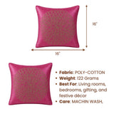 Machine Crafted Pink Cushion Cover – 16"x16" | Elegant Gold Floral Embroidery | Premium Poly-Cotton Decorative Cushion Cover