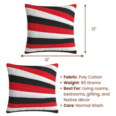 Fabric-Crafted Black Cushion Cover – 12"x12", Bold Diagonal Stripe Design in Premium Poly Cotton