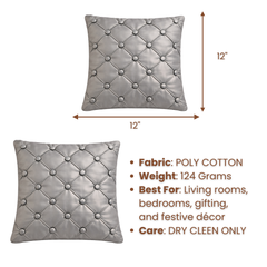 Hand Crafted Cushion Cover – Grey White | 12"x12" | Poly Cotton | Diamond Button Tufted Design