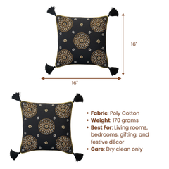 Handcrafted Black Cushion Cover – 16"x16", Premium Poly Cotton