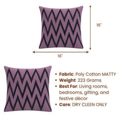 Handcrafted Cushion Cover – Purple | 16"x16" | Zigzag Embroidered Decorative Cushion Cover