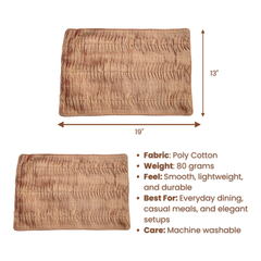 Set of 5, Fabric-Crafted Light Brown Placemat – 13"x19", Premium Poly Cotton