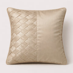 Fabric Crafted Cushion Cover – Cream Beige | 16"x16" | Poly Cotton Fabric | Premium Woven Panel Design