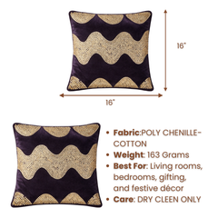 Hand-Crafted Cushion Cover – Black Silver | 16"x16" | Poly Chenille-Cotton | Premium Festive Design