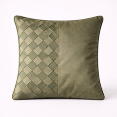 Fabric Crafted Cushion Cover – Green | 16"x16" | Poly Cotton | Fresh & Elegant Design