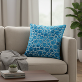 Machine-Crafted T Green Cushion Cover – 16"x16" | Circular Embroidered Design | Premium Poly Channel Fabric